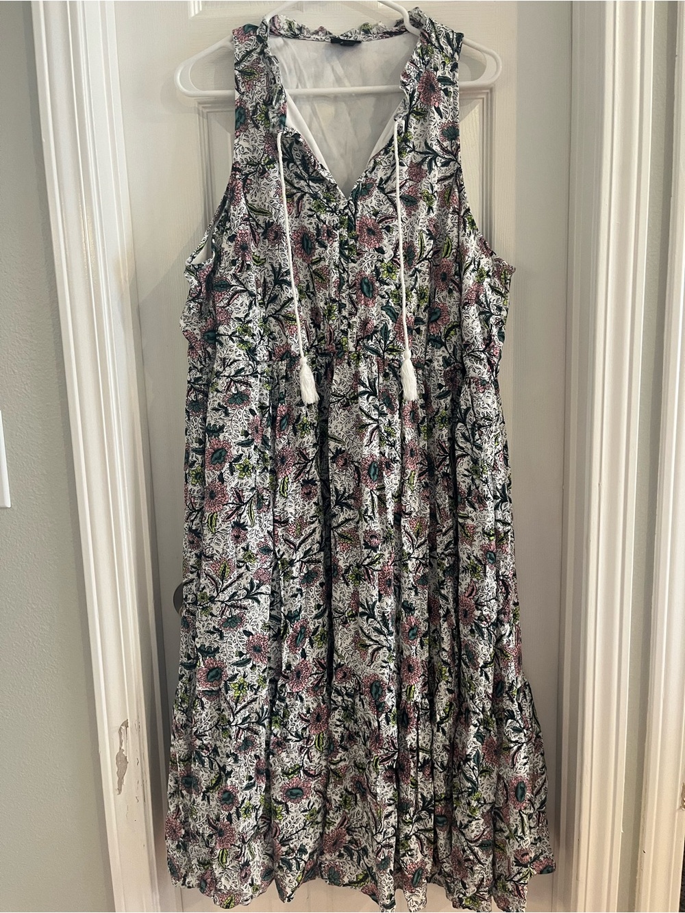 torrid White Floral Maxi Dress with Pink and Green Accents